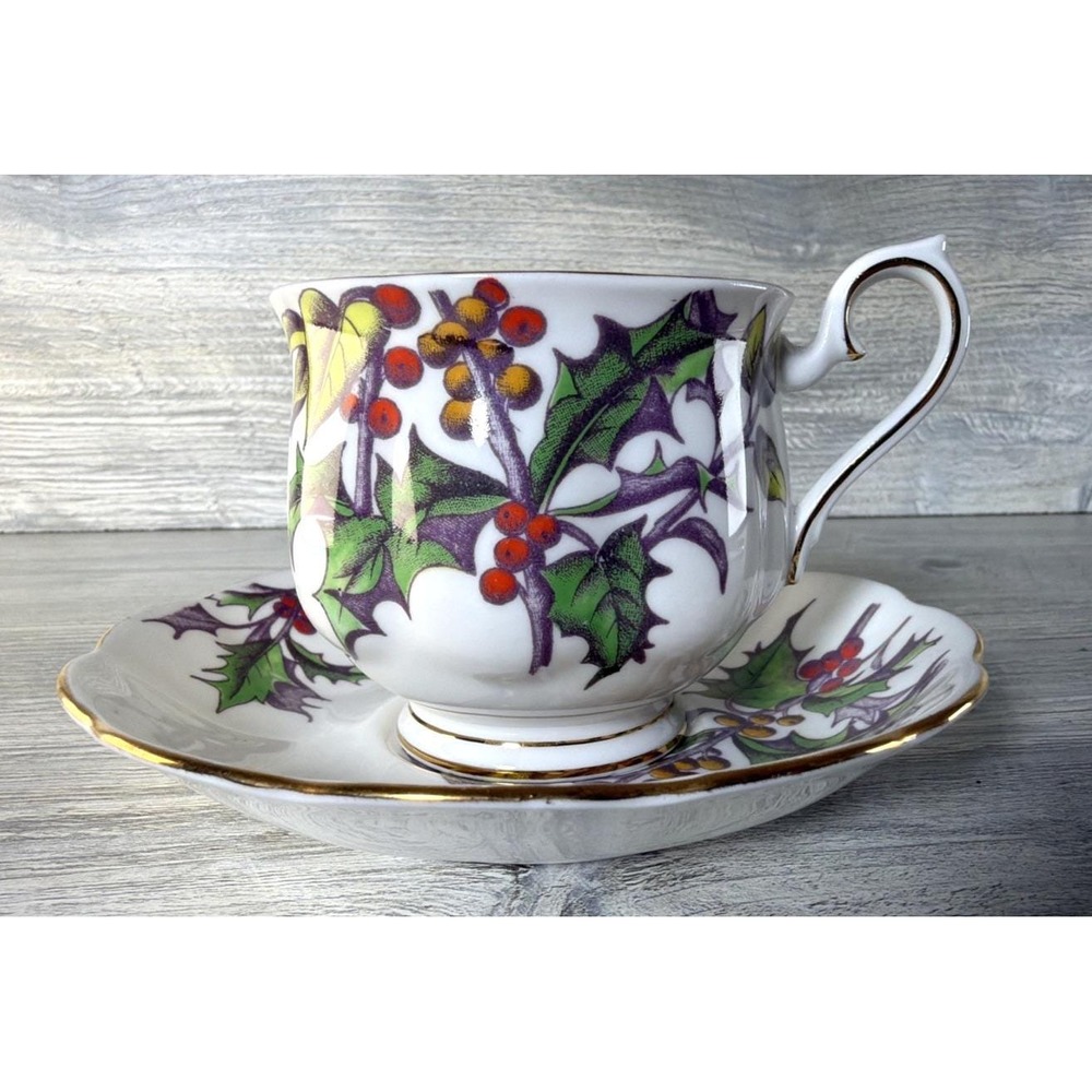 Royal Albert Holly Flower Of The Month Tea Cup Saucer Set December Bone China
